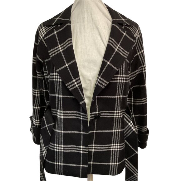 Kasper Womens Black & White Plaid Belted Coat Size 6 - Picture 3 of 7
